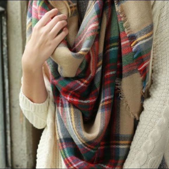 Amanda Plaid Blanket Scarf in Beige - Picture 2 of 3