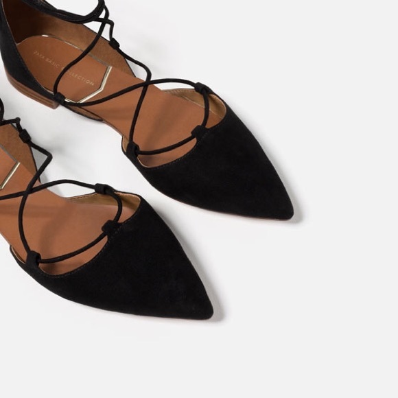 New with Tag Zara Black Lace Up D'orsay Flats