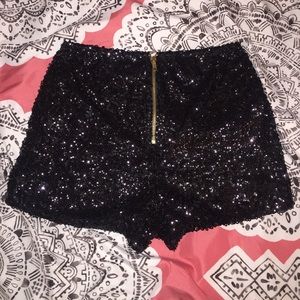 Black Sequin Shorts w/ Gold Zipper