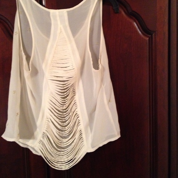 Sheer Cream/Gold Shredded Back Blouse - Picture 3 of 5