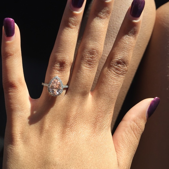 Platinum Morganite and Diamond Pear Cut Ring