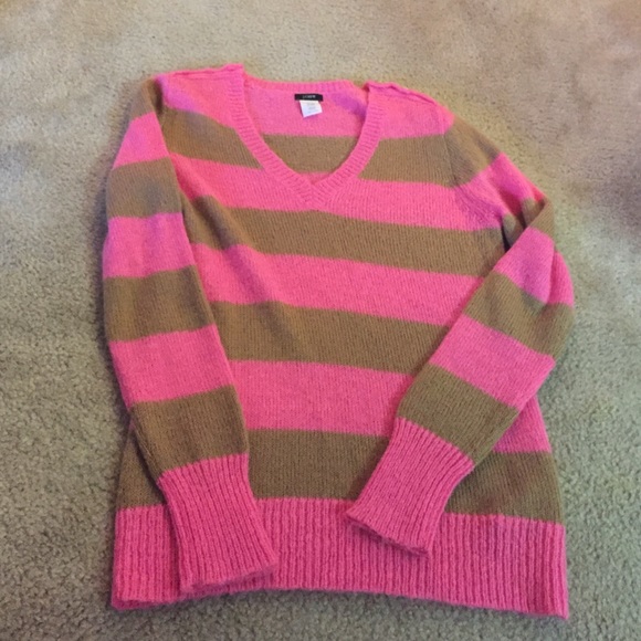 Pink striped j crew cashmere sweater