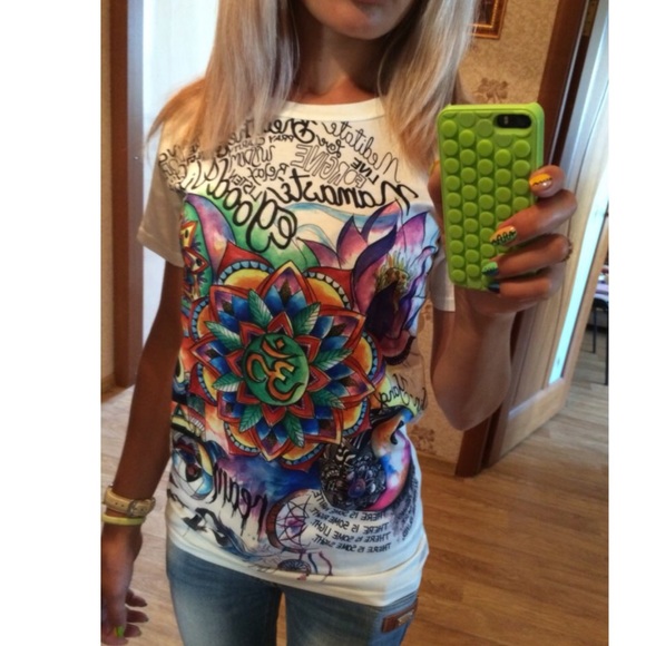 Retro Graffiti Boho Good Vibes Tattoo Art T Shirt - Picture 4 of 8