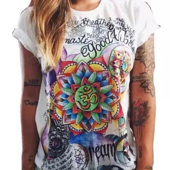 Retro Graffiti Boho Good Vibes Tattoo Art T Shirt - Picture 2 of 8
