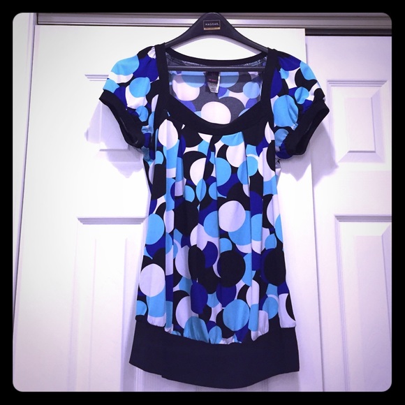 Blue, black and white polka dot shirt! - Picture 1 of 4