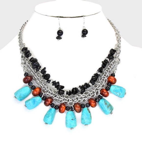 Tribal silver & turquoise necklace set - Picture 2 of 4