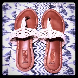 Boutique crochet cream flip flops