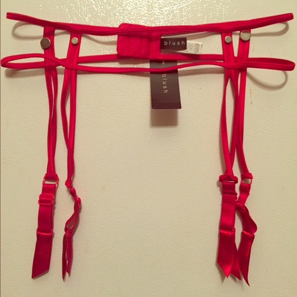 Red satin garter belt.