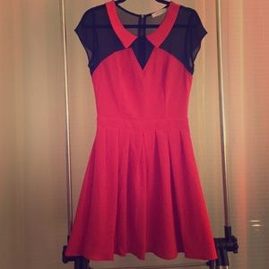 Red and Black Collared Dress