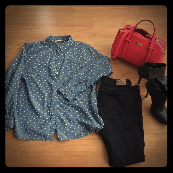 Ann Taylor Loft, flower print chambray blouse