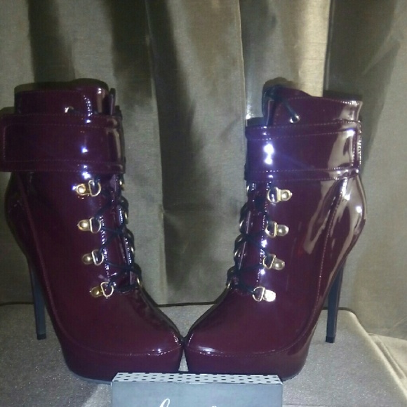Patent Wine Style Shoe Boot