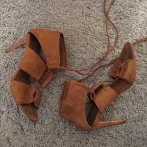 Zara brown lace up suede heels