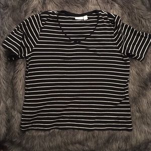 Chico's Striped Short Sleeved V-Neck Shirt