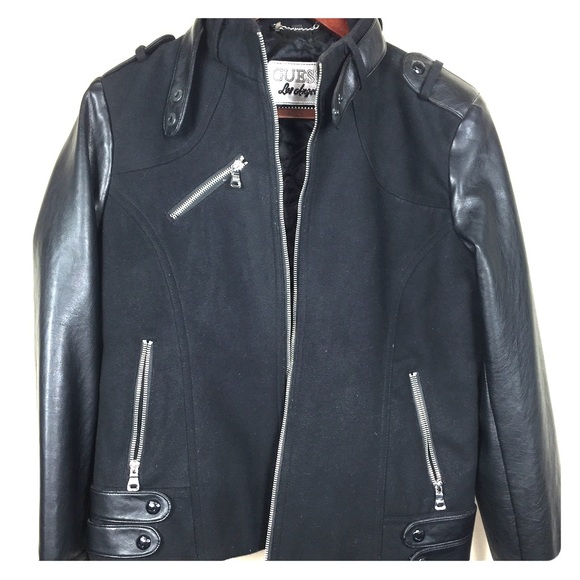GUESS LOS ANGELES BLACK LEATHER BOMBER JACKET