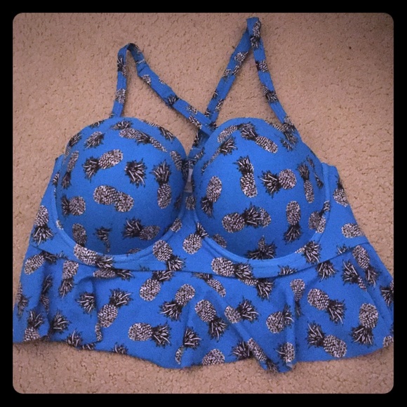 Torrid Blue Pineapple Flounce Plus Size Bikini Top