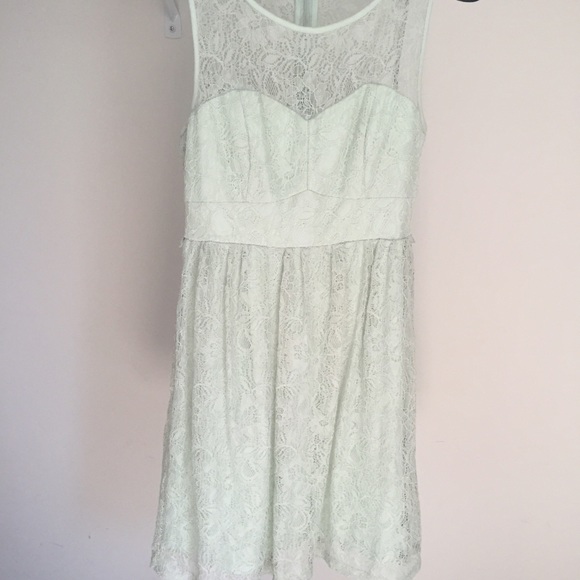 Forever 21 Mint Green Sheer Lace Empire Dress Xmas - Picture 2 of 4