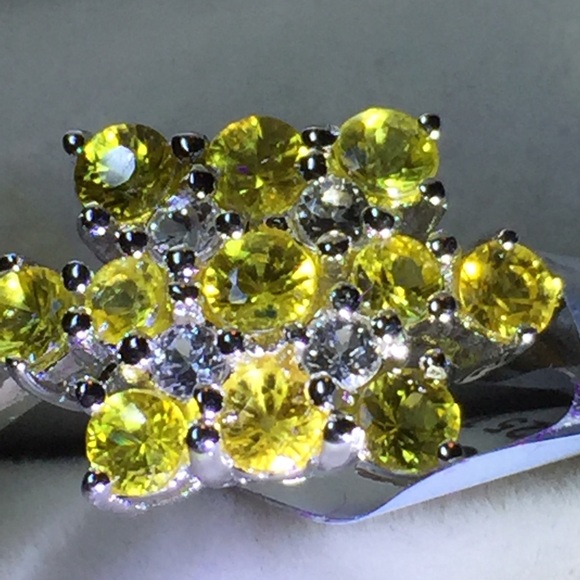 Songea Yellow Sapphire White Topaz & SSilver Ring - Picture 3 of 4