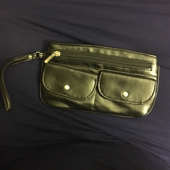 Black faux leather wristlet