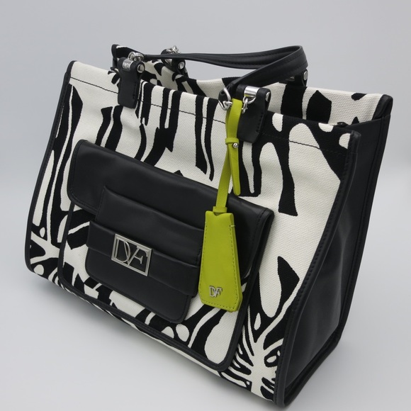 DVF Lola Canvas Printed Tote Leather Trim