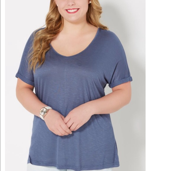 Plus Dark Blue Split Dolman Top - Picture 2 of 3