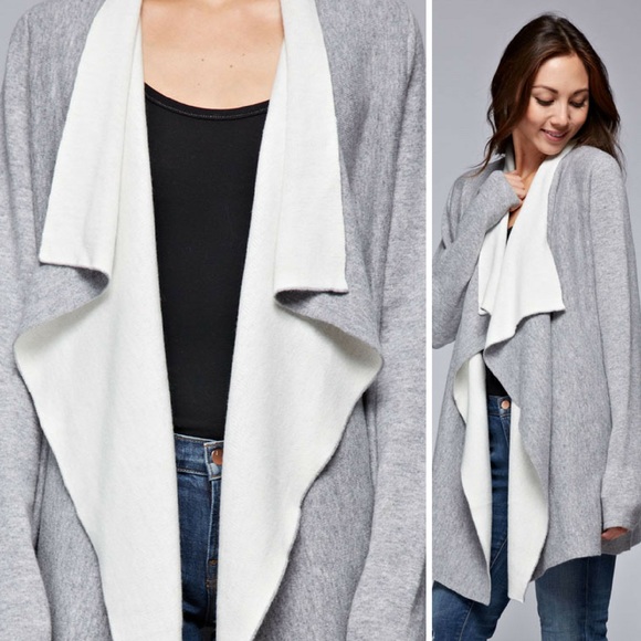 Double Faced Shawl Collar Front Sweater Cardigan - Picture 2 of 4