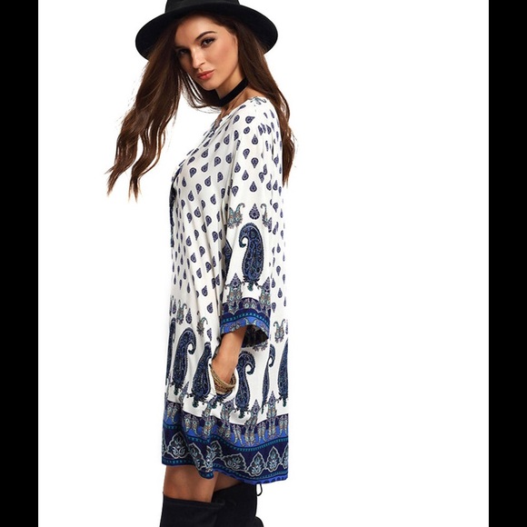 S size Fall Long Sleeve Boho Dress - Picture 2 of 5