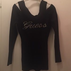 Guess Rhinestone V-Neck Knit Sweater