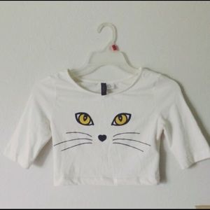 Creme cat crop top