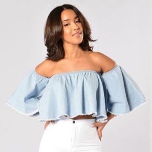 BRAND NEW Light Denim Off the Shoulder Top