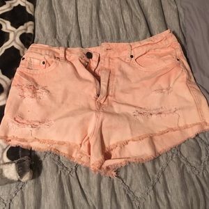 Washed out pink denim shorts