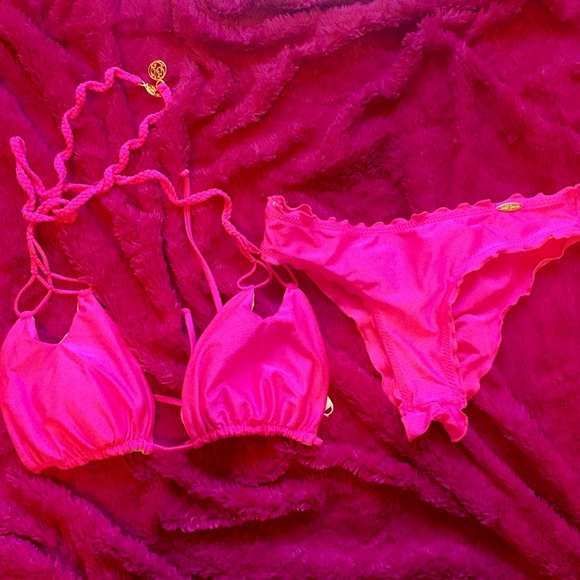 Hot Pink Luli Fama triangle halter bikini set - Picture 2 of 3