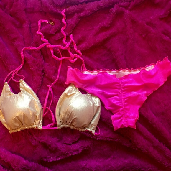 Hot Pink Luli Fama triangle halter bikini set - Picture 3 of 3