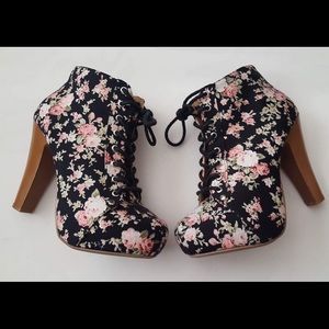 **BOGO** Floral Chunky Heel Booties