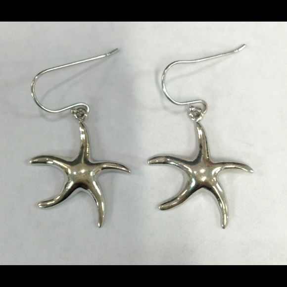 Silver rhodium Star Fish dangling Earrings - Picture 1 of 1