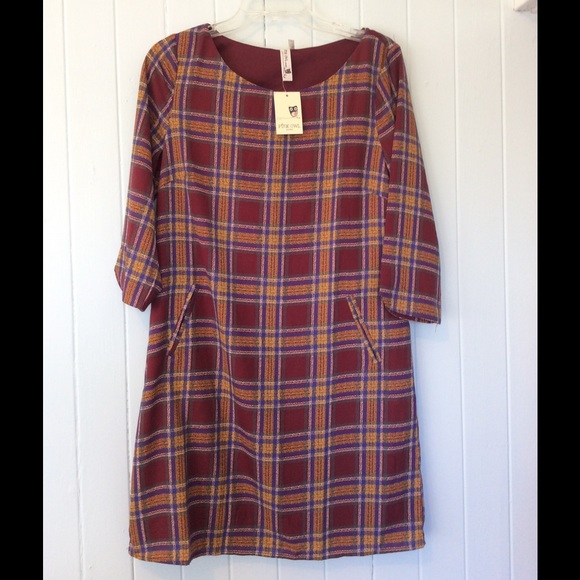 NWT knee length Pink Owl dress, plaid, Medium