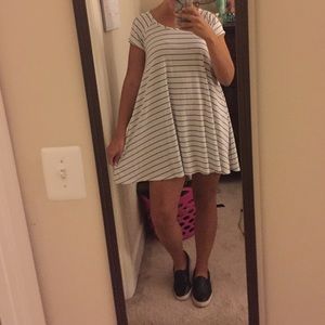 Striped Trapeze Dress with Shoulder Cutouts
