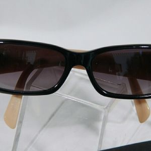 Auth CHANEL Tan & Black Rectangular SUNGLASSES Mod