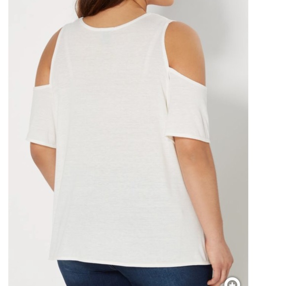 Plus Ivory Cold Shoulder Flutter Sleeve Top - Picture 3 of 3
