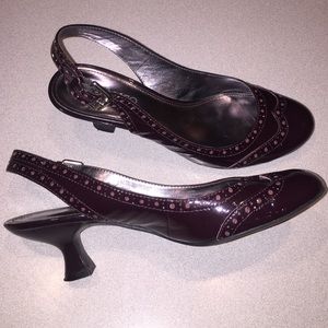 Franco Sarto patent sling backs