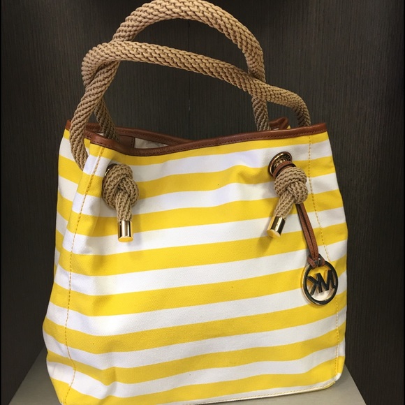 MK MARINA YELLOW STRIPE HANDBAG - Picture 1 of 3