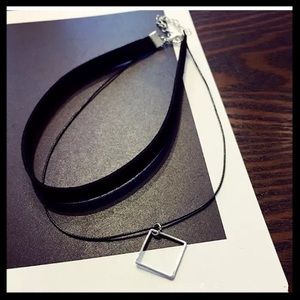 Double Black Choker w/Hollow Geometric Shape