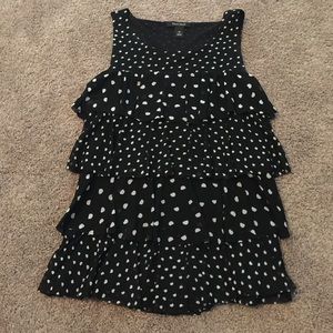 Tiered ruffle polka dot black and white tank.