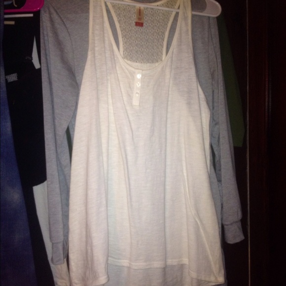 White half button high low tank top shirt NWOT XL