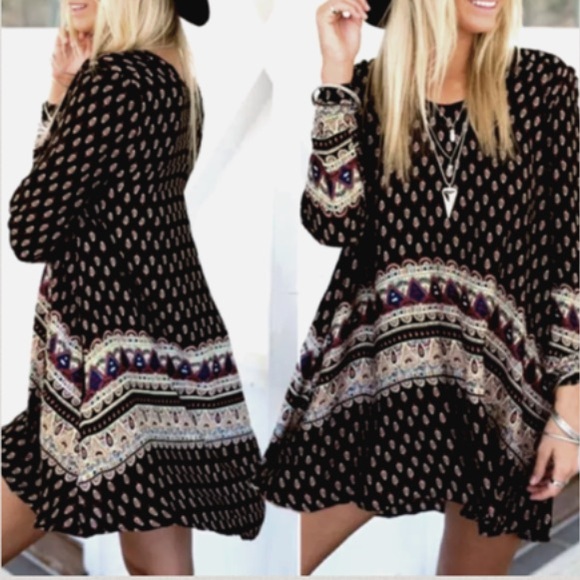 SWING Tunic DRESS Flowy Fit NEW Vintage Print NEW - Picture 2 of 2