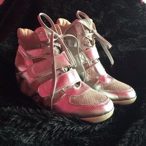 Silver Wedge Sneakers- Size 7