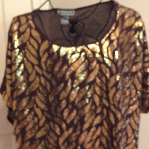 Tops - EUC GOLD SEQUINED BROWN TOP