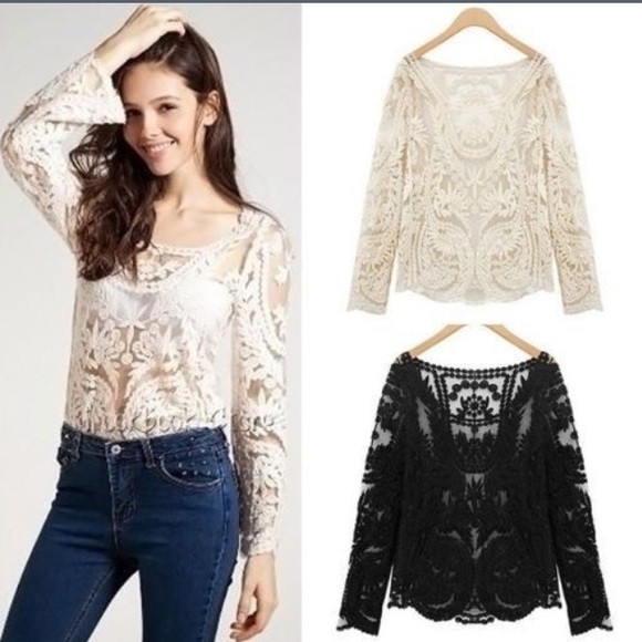 Black Crochet Lace Floral Top - Picture 2 of 4