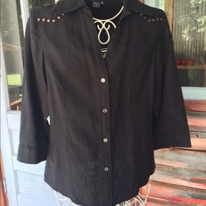 TRACY M BLACK LINEN TOP XL