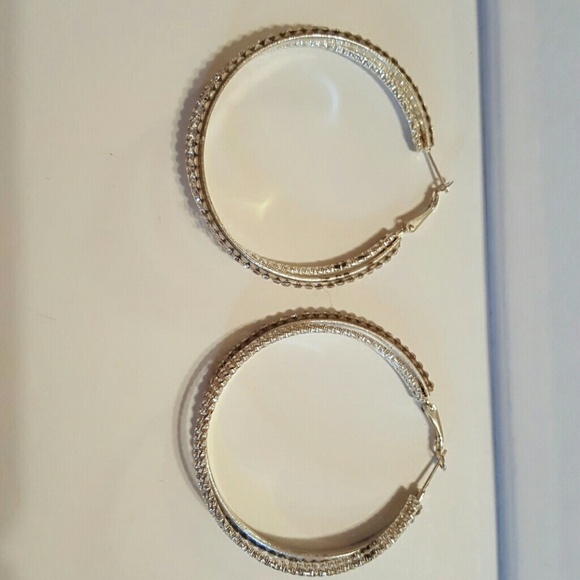 Cz silver hoop earrings - Picture 2 of 4