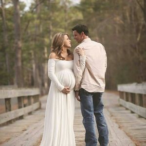 Long white maternity gown with slit